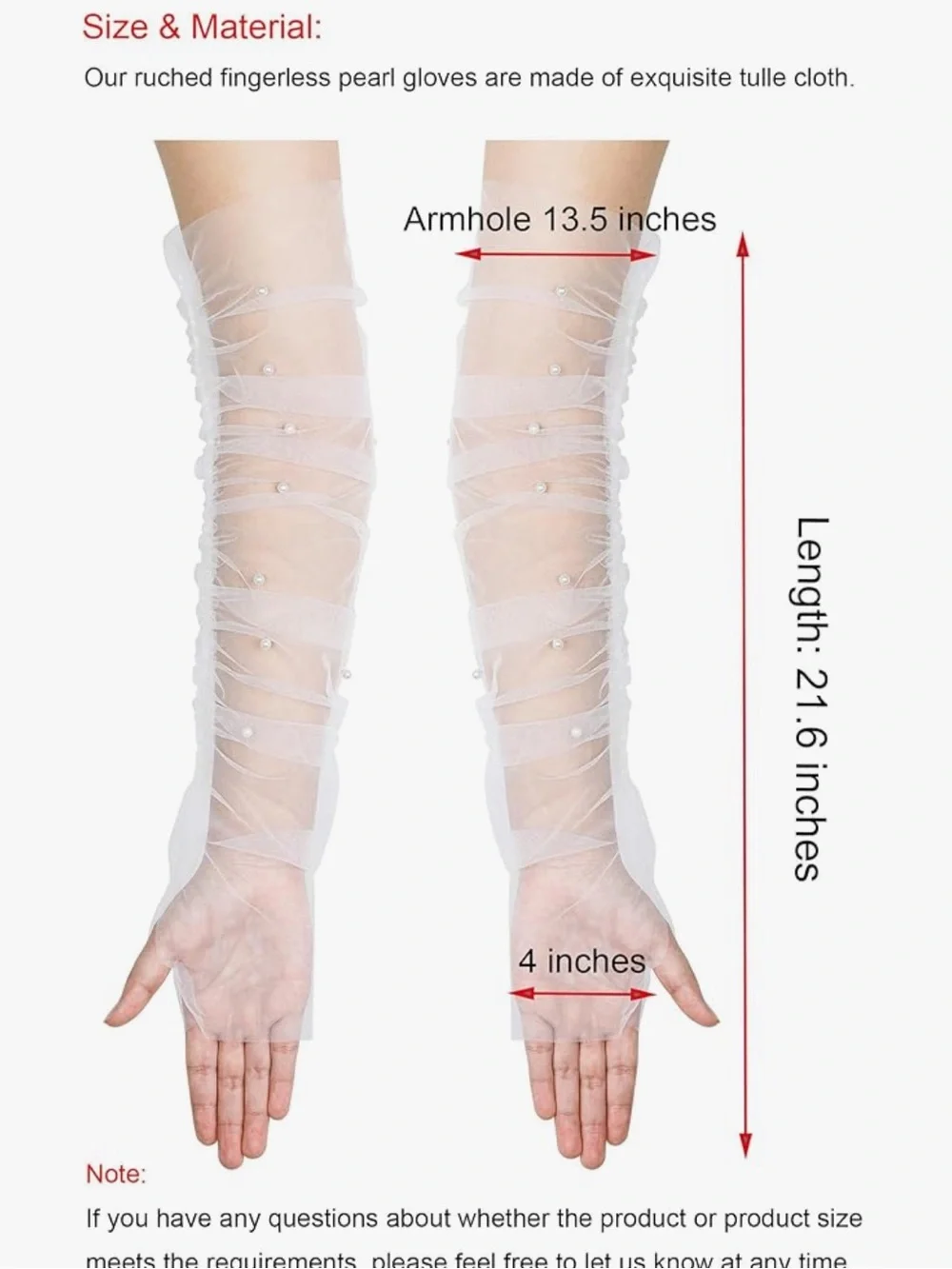 Wedding Bridal Fingerless Pearl Tulle Mesh Gloves White Ruched Opera Length